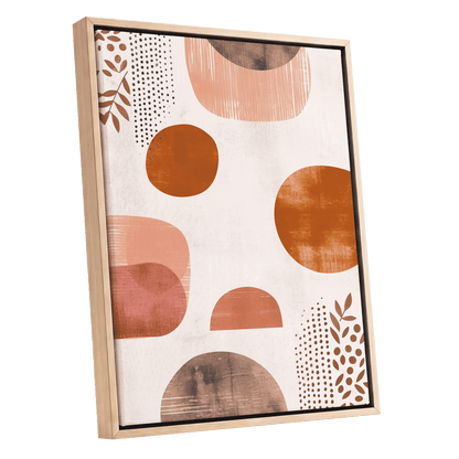 Terracotta Rhythm, beige, orange, brown nature wall art shown as a oak framed canvas wall art