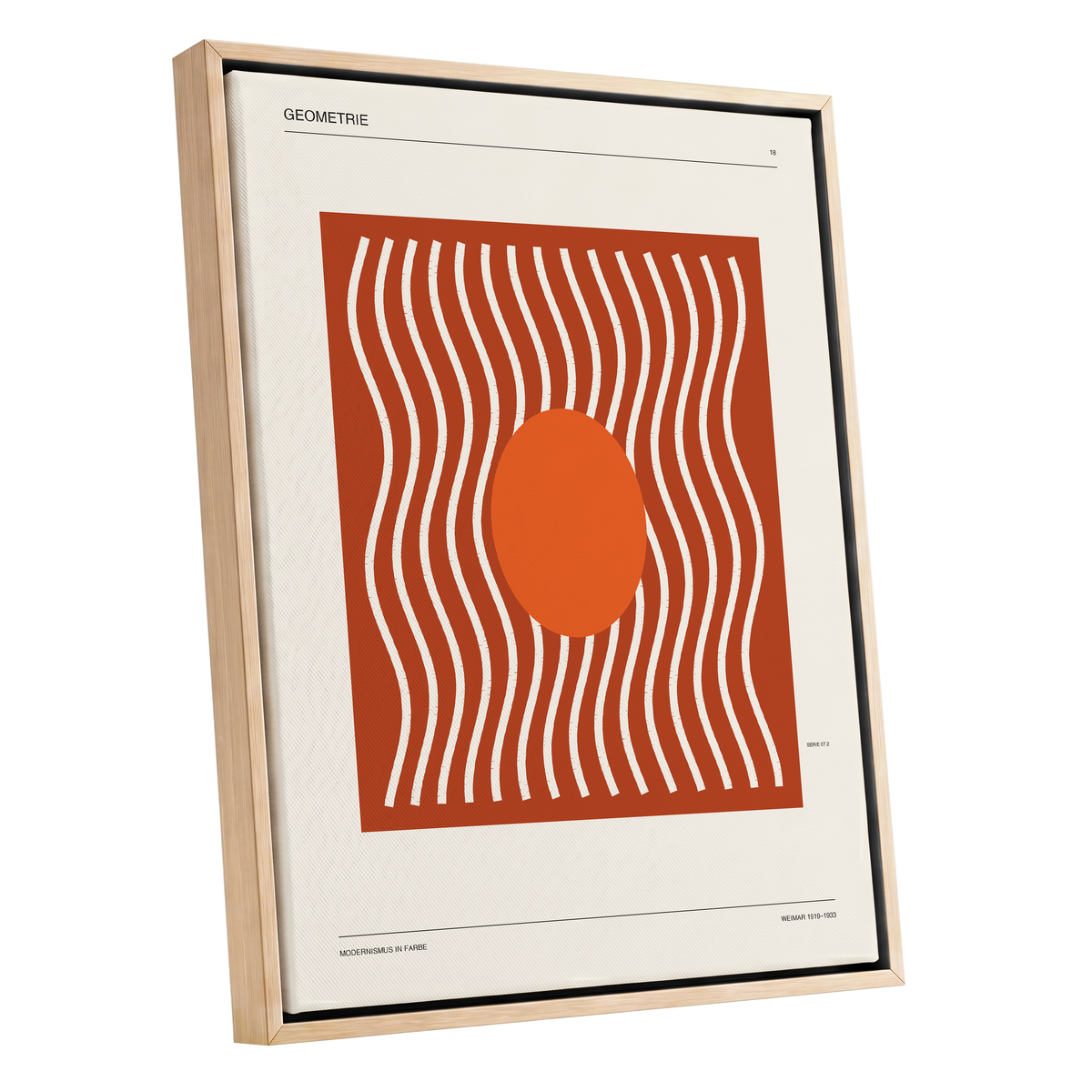 Terracotta Rhythm, brown, orange, beige abstract wall art shown as a oak framed canvas wall art