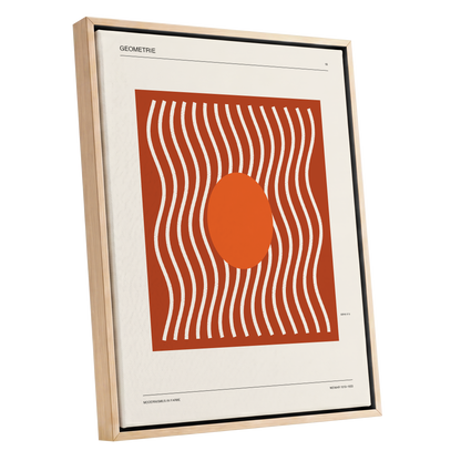 Terracotta Rhythm, brown, orange, beige abstract wall art shown as a oak framed canvas wall art