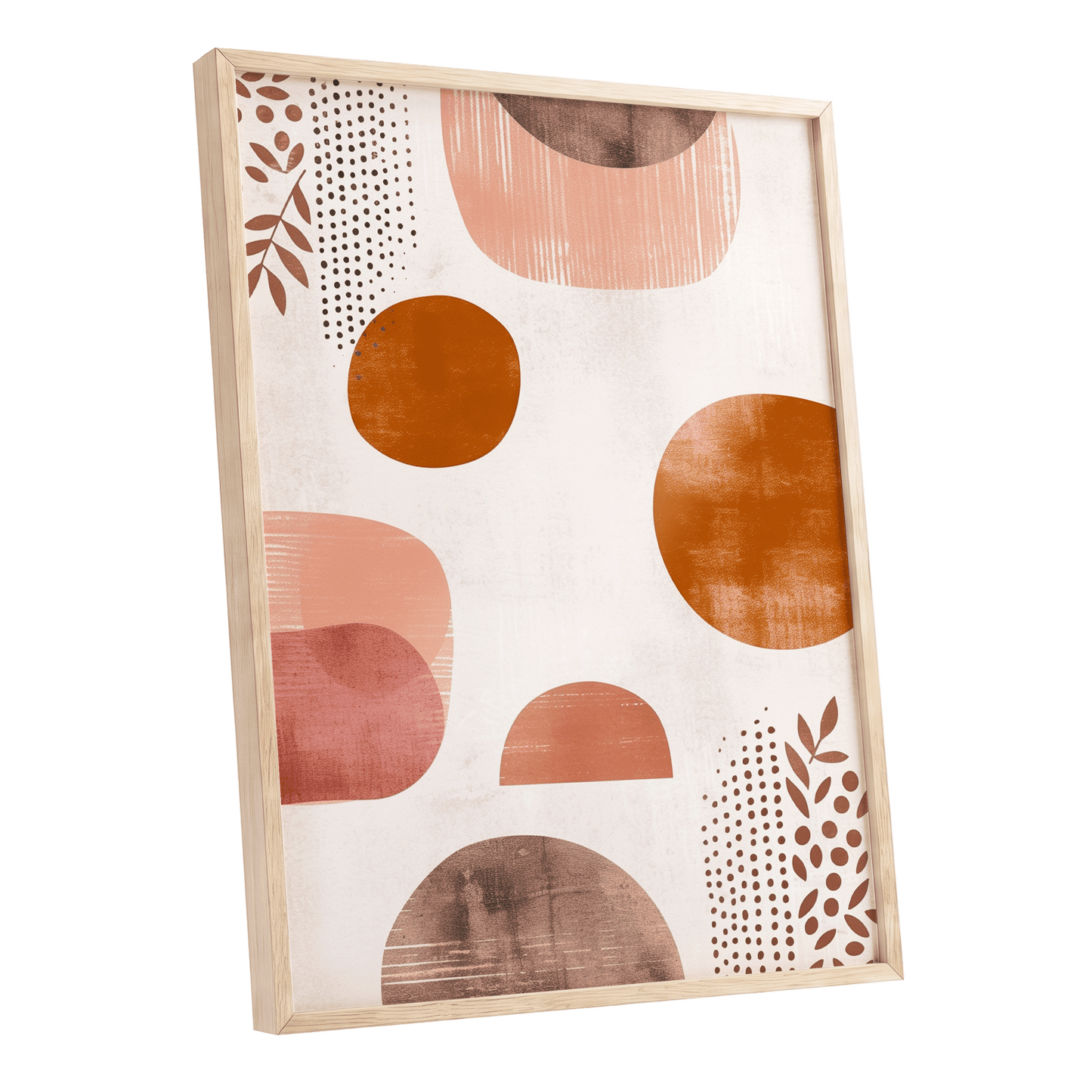 Terracotta Rhythm, beige, orange, brown nature wall art shown as a oak framed poster wall art print