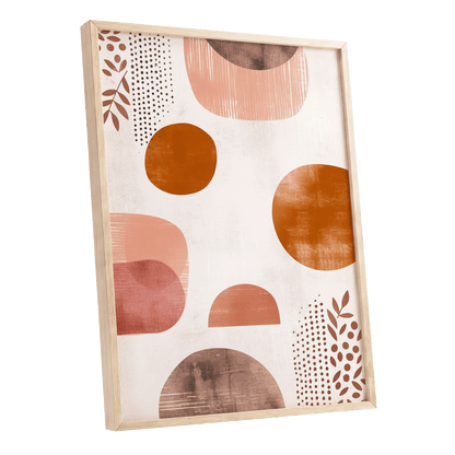 Terracotta Rhythm, beige, orange, brown nature wall art shown as a oak framed poster wall art print