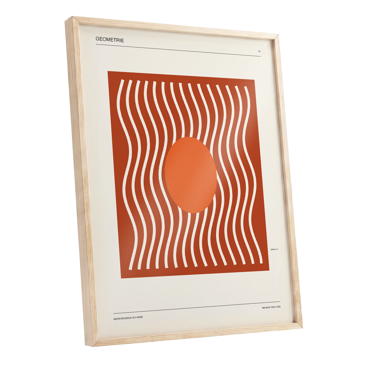 Terracotta Rhythm, brown, orange, beige abstract wall art shown as a oak framed poster wall art print