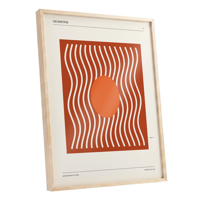 Terracotta Rhythm, brown, orange, beige abstract wall art shown as a oak framed poster wall art print