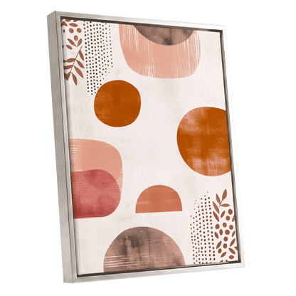Terracotta Rhythm, beige, orange, brown nature wall art shown as a silver framed canvas wall art