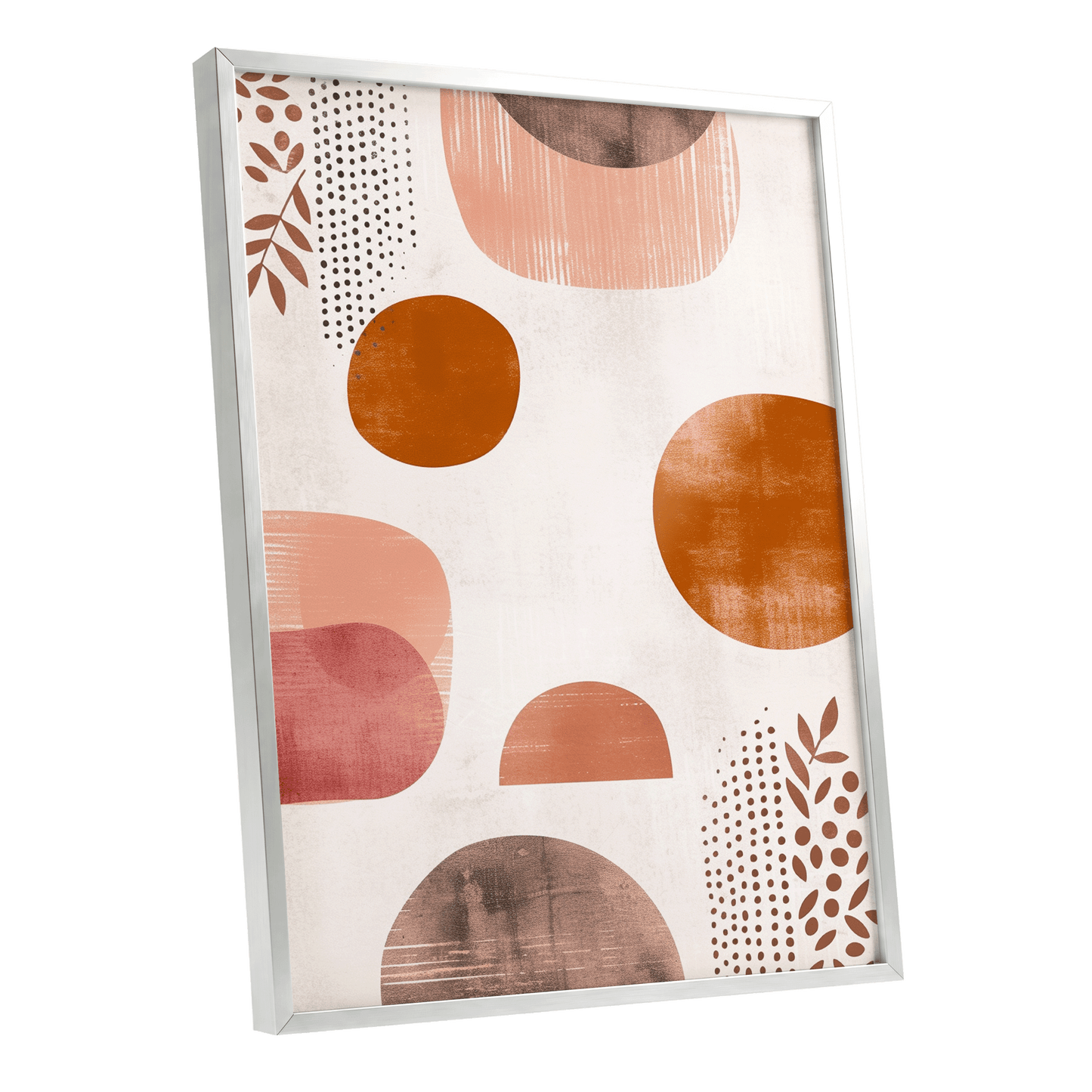 Terracotta Rhythm, beige, orange, brown nature wall art shown as a silver framed poster wall art print
