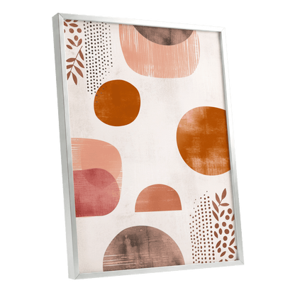 Terracotta Rhythm, beige, orange, brown nature wall art shown as a silver framed poster wall art print