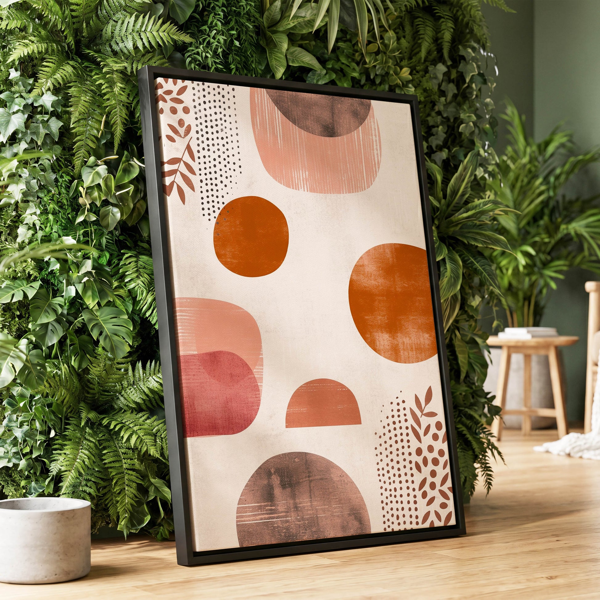 Terracotta Rhythm, beige, orange, brown nature wall art displayed in a styled interior, gallery view 1