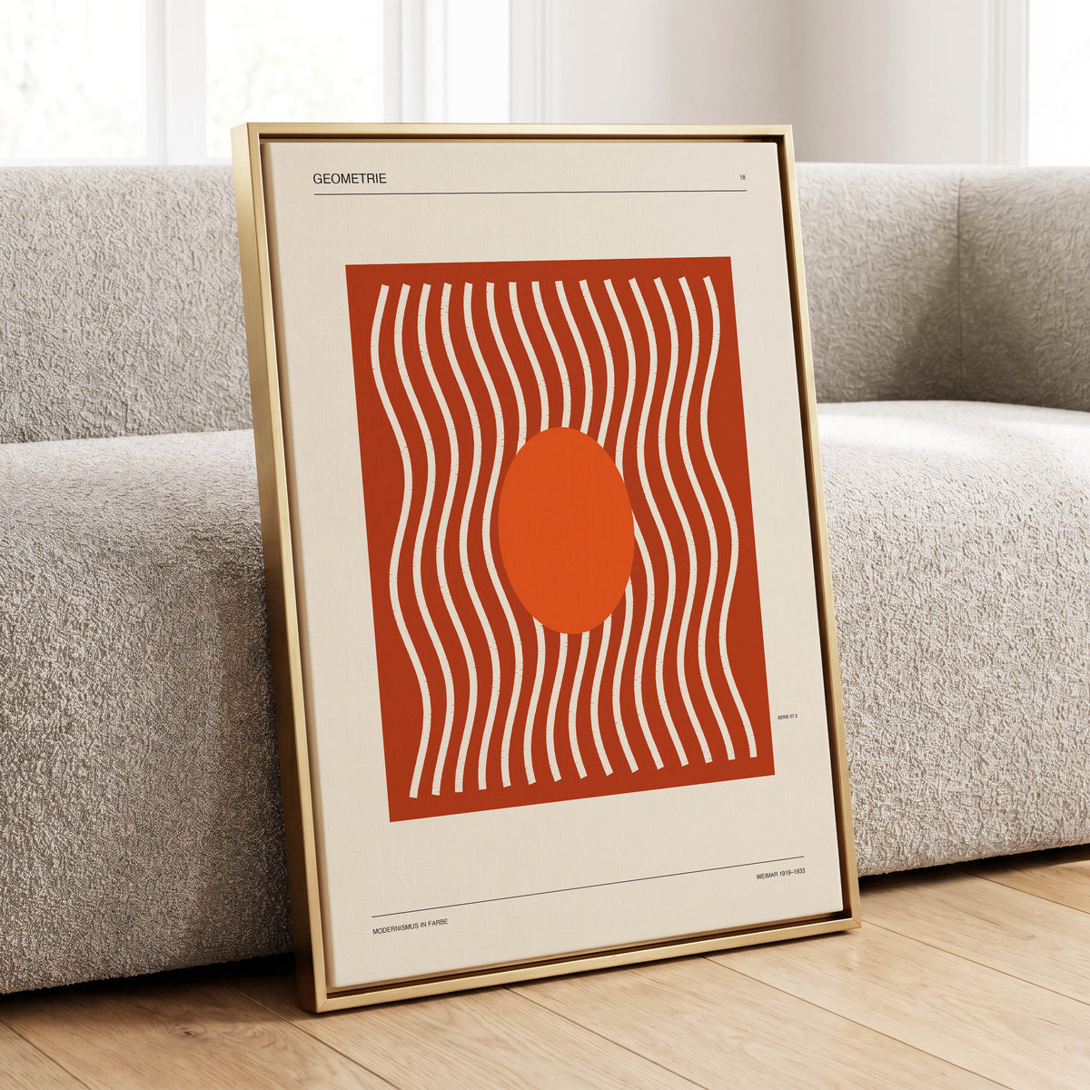 Terracotta Rhythm, brown, orange, beige abstract wall art displayed in a styled interior, gallery view 1