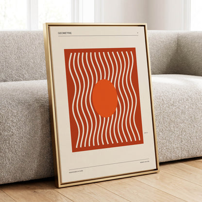Terracotta Rhythm, brown, orange, beige abstract wall art displayed in a styled interior, gallery view 1