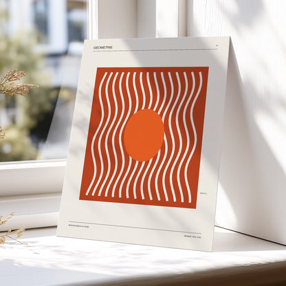 Terracotta Rhythm, brown, orange, beige abstract wall art displayed in a styled interior, gallery view 4