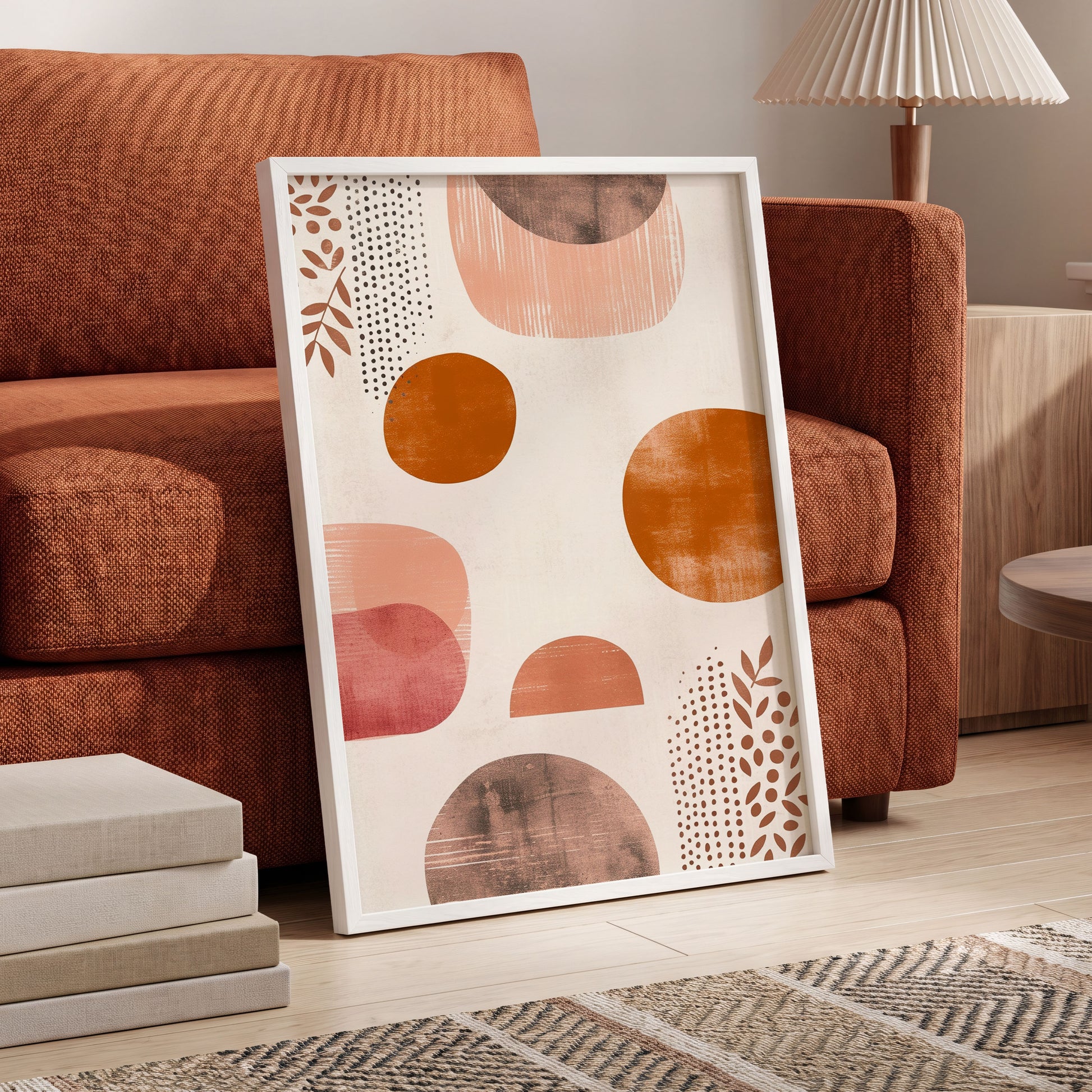 Terracotta Rhythm, beige, orange, brown nature wall art displayed in a styled interior, gallery view 6