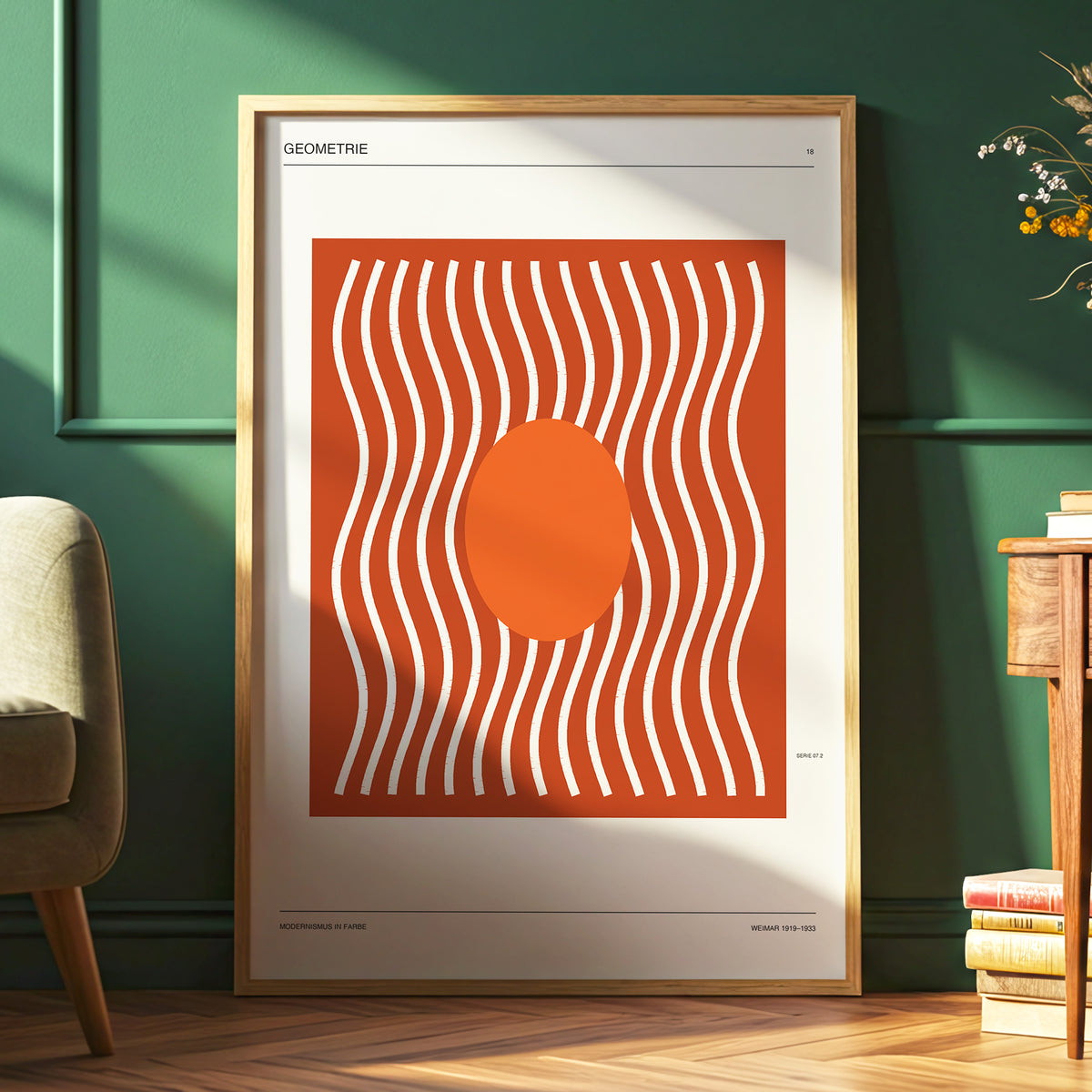 Terracotta Rhythm, brown, orange, beige abstract wall art displayed in a styled interior, gallery view 6