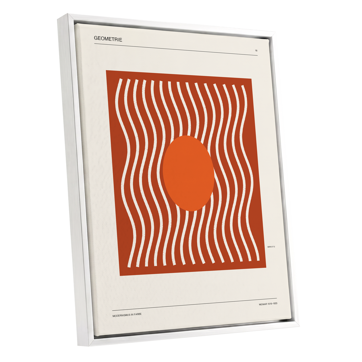 Terracotta Rhythm, brown, orange, beige abstract wall art shown as a white framed canvas wall art