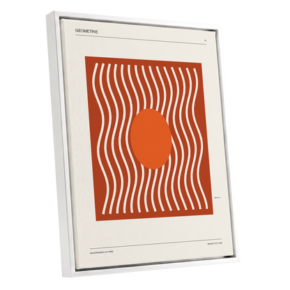 Terracotta Rhythm, brown, orange, beige abstract wall art shown as a white framed canvas wall art