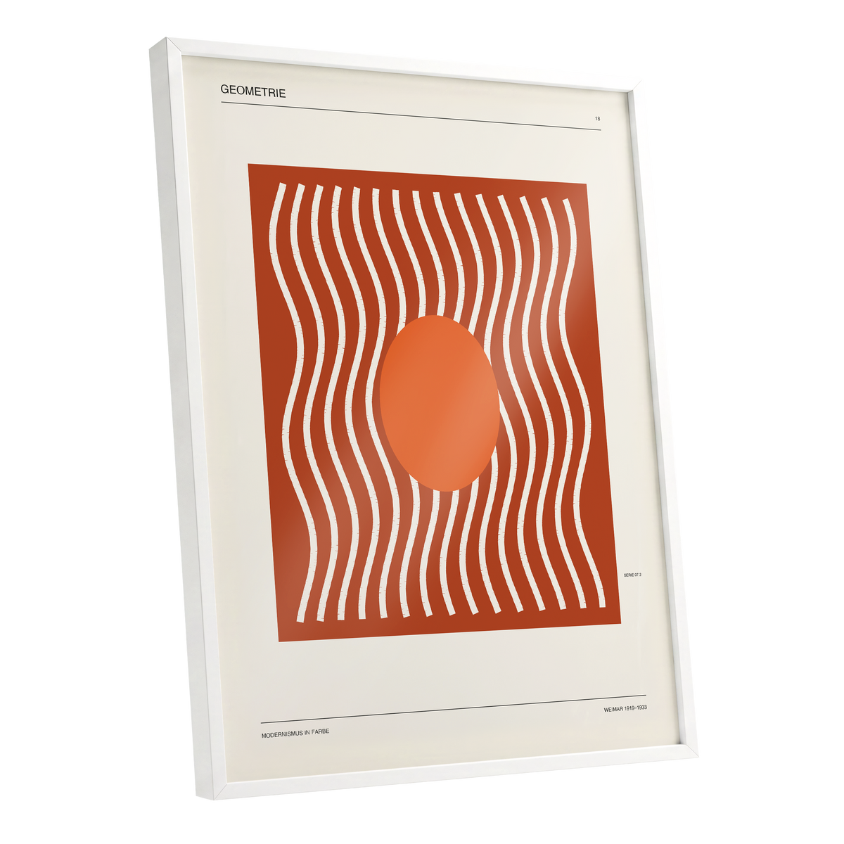Terracotta Rhythm, brown, orange, beige abstract wall art shown as a white framed poster wall art print