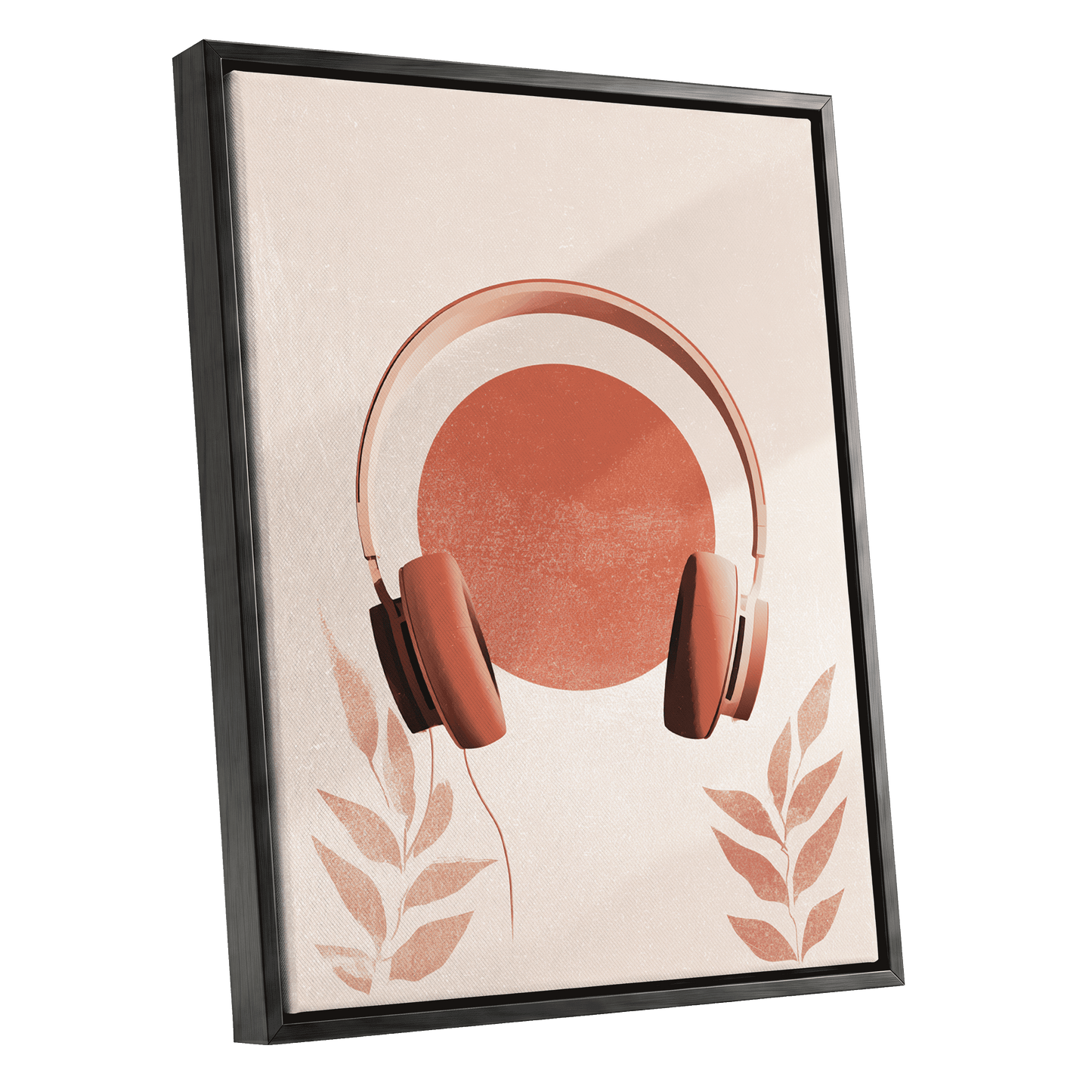 Terracotta Sound, beige, orange, red minimalist wall art shown as a black framed canvas wall art