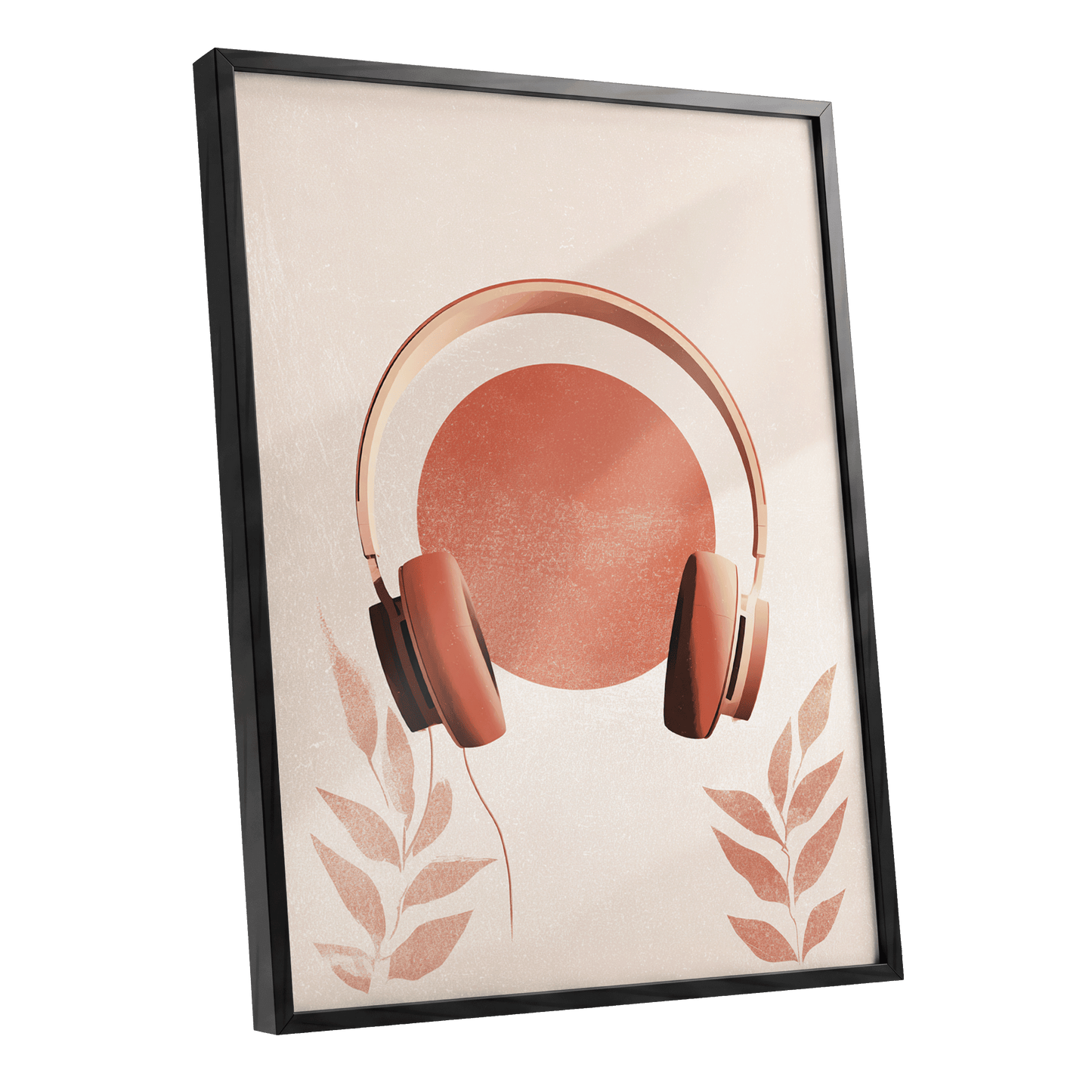 Terracotta Sound, beige, orange, red minimalist wall art shown as a black framed poster wall art print