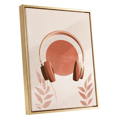 Terracotta Sound, beige, orange, red minimalist wall art shown as a gold framed canvas wall art