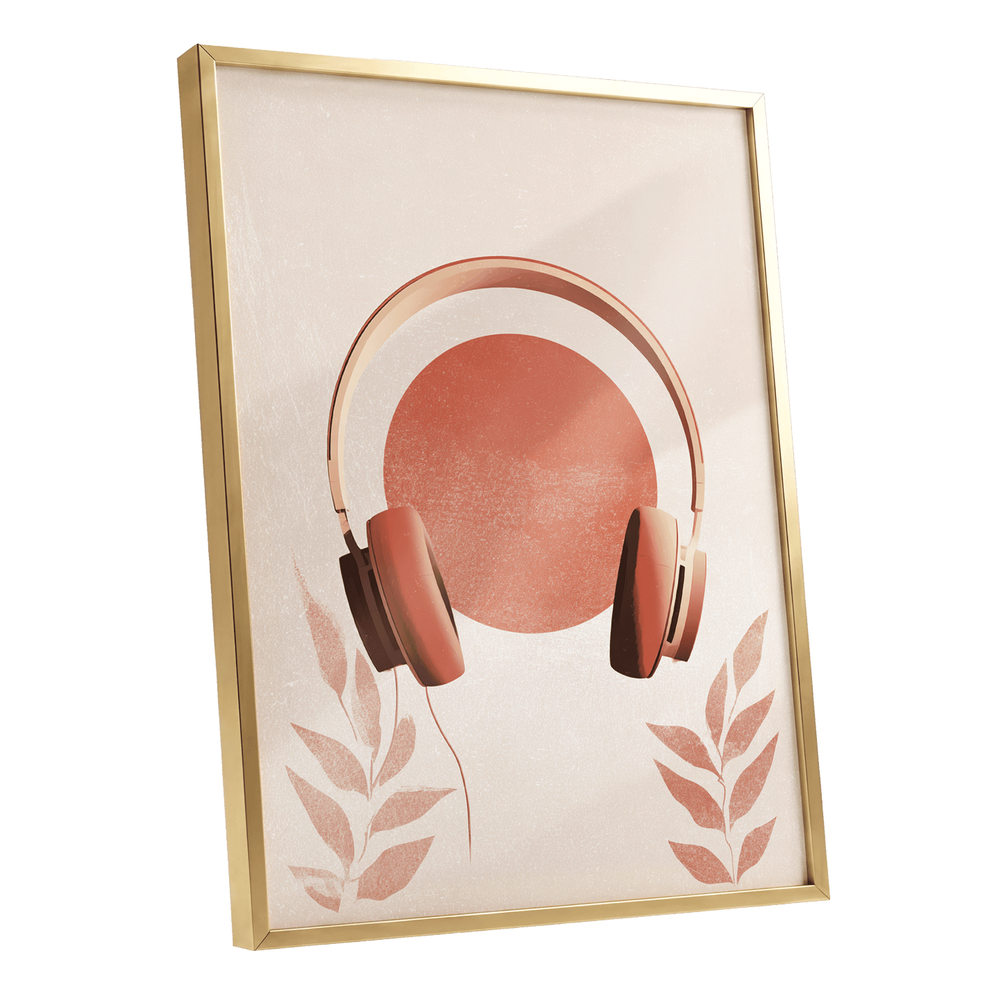 Terracotta Sound, beige, orange, red minimalist wall art shown as a gold framed poster wall art print