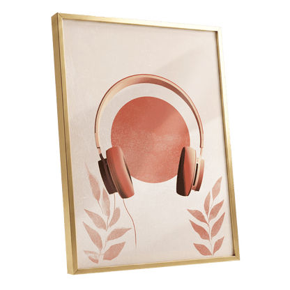 Terracotta Sound, beige, orange, red minimalist wall art shown as a gold framed poster wall art print