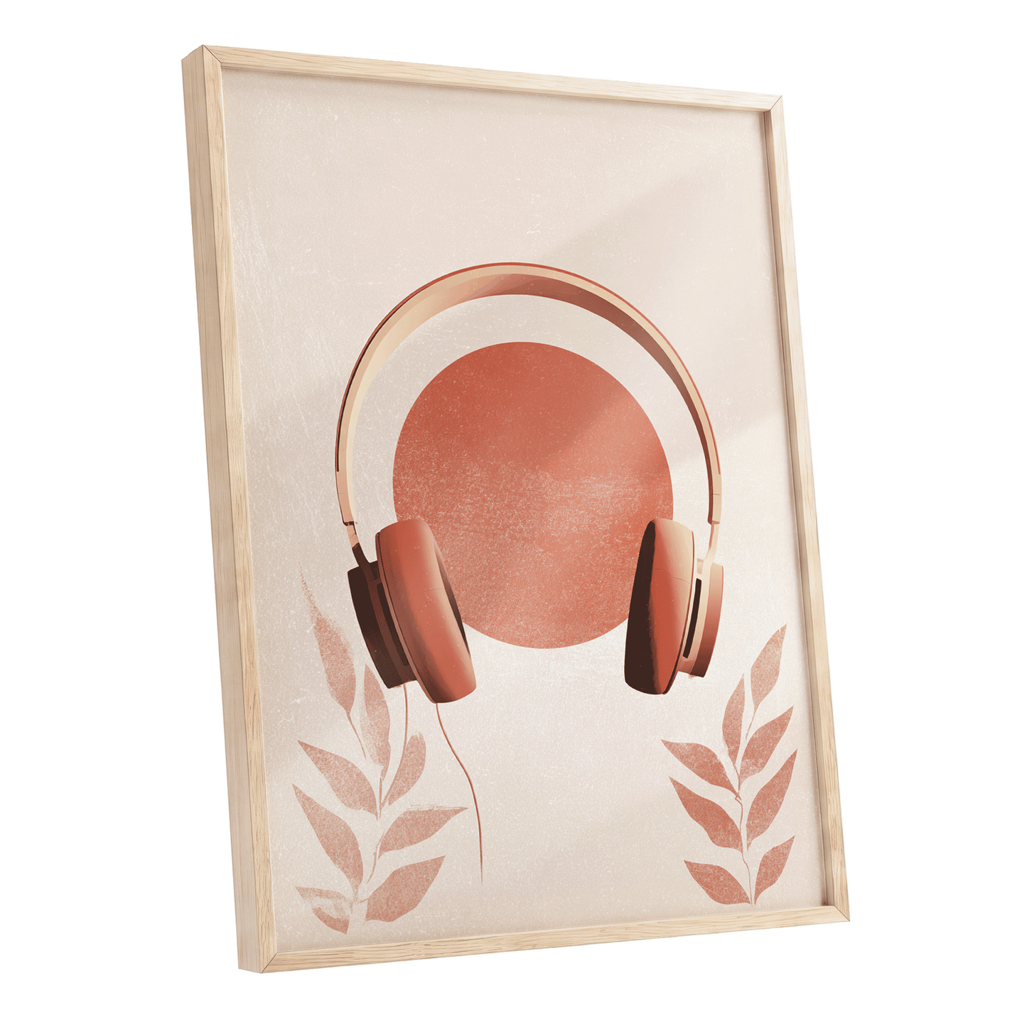 Terracotta Sound, beige, orange, red minimalist wall art shown as a oak framed poster wall art print