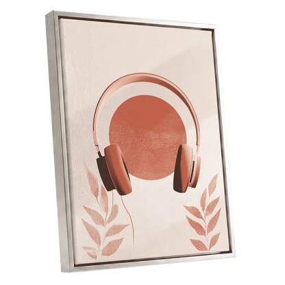 Terracotta Sound, beige, orange, red minimalist wall art shown as a silver framed canvas wall art