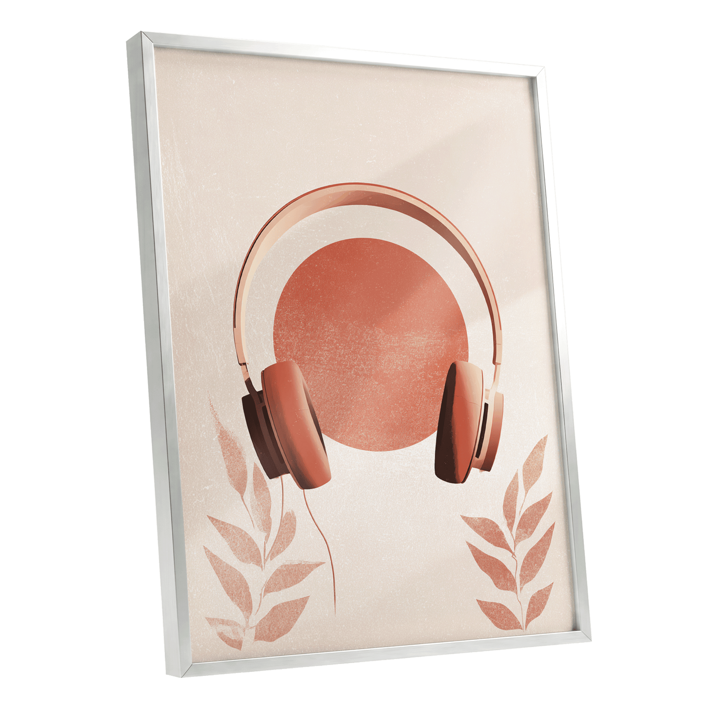 Terracotta Sound, beige, orange, red minimalist wall art shown as a silver framed poster wall art print