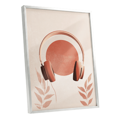 Terracotta Sound, beige, orange, red minimalist wall art shown as a silver framed poster wall art print