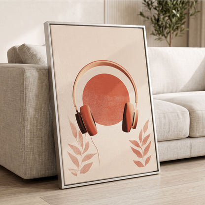 Terracotta Sound, beige, orange, red minimalist wall art displayed in a styled interior, gallery view 2