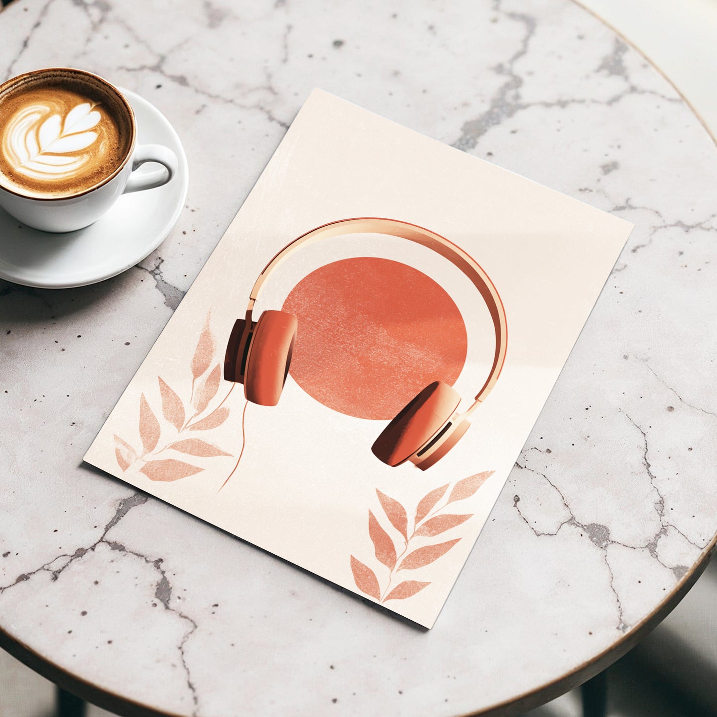 Terracotta Sound, beige, orange, red minimalist wall art displayed in a styled interior, gallery view 3