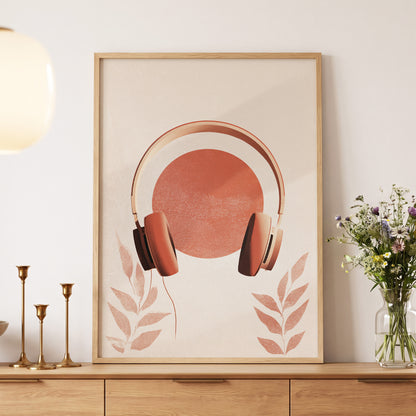 Terracotta Sound, beige, orange, red minimalist wall art displayed in a styled interior, gallery view 5