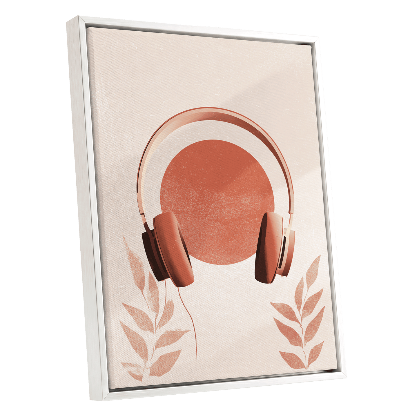Terracotta Sound, beige, orange, red minimalist wall art shown as a white framed canvas wall art