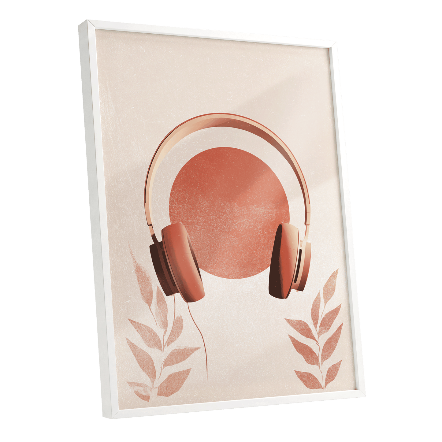 Terracotta Sound, beige, orange, red minimalist wall art shown as a white framed poster wall art print