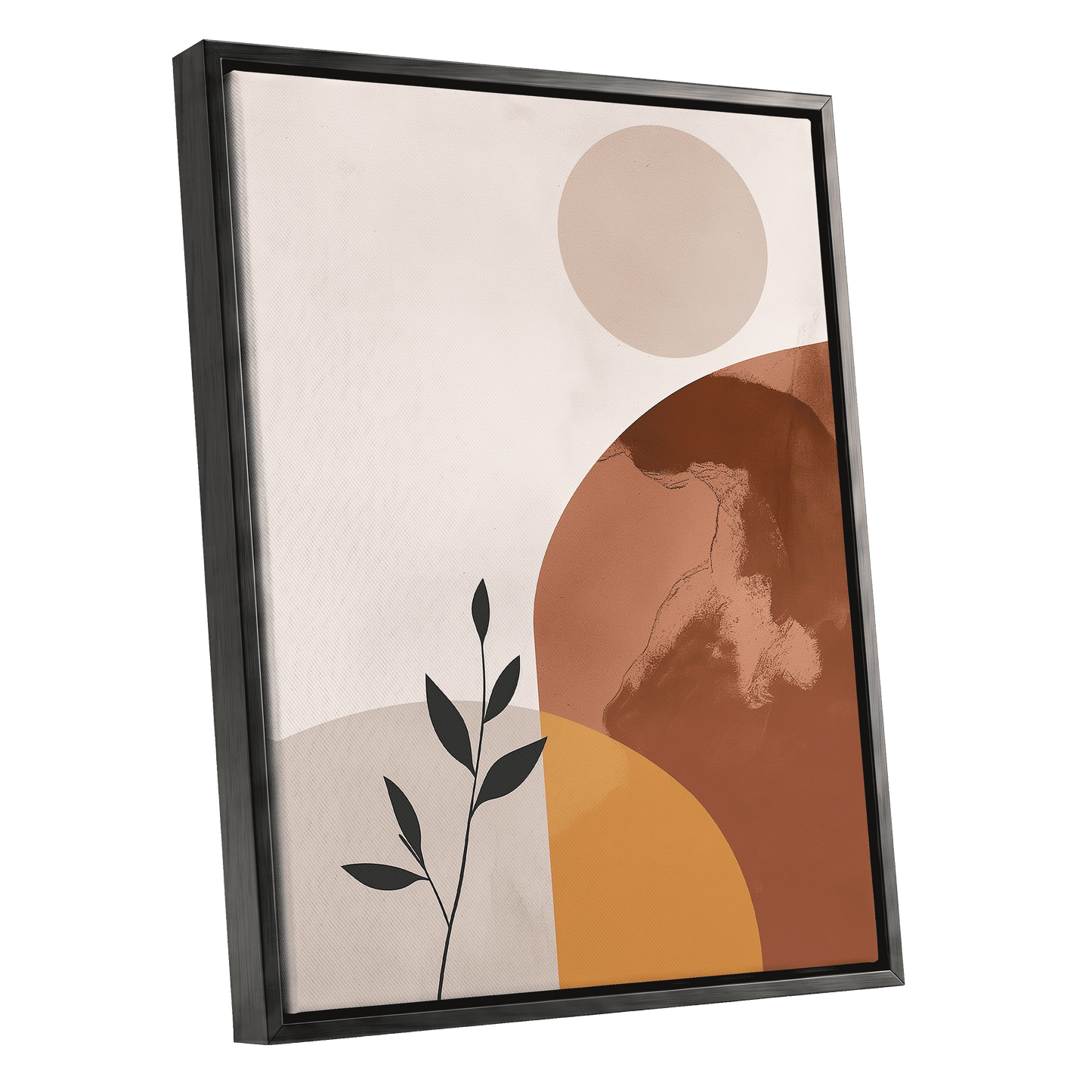 Terracotta Stillness, beige, brown, orange nature wall art shown as a black framed canvas wall art