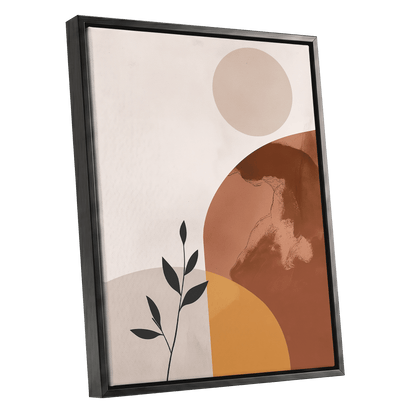 Terracotta Stillness, beige, brown, orange nature wall art shown as a black framed canvas wall art