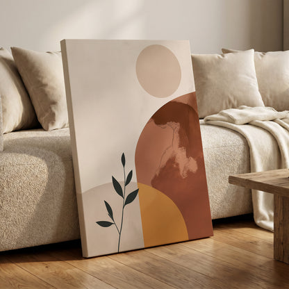 Terracotta Stillness, beige, brown, orange nature wall art on canvas displayed in a styled interior, gallery view 1