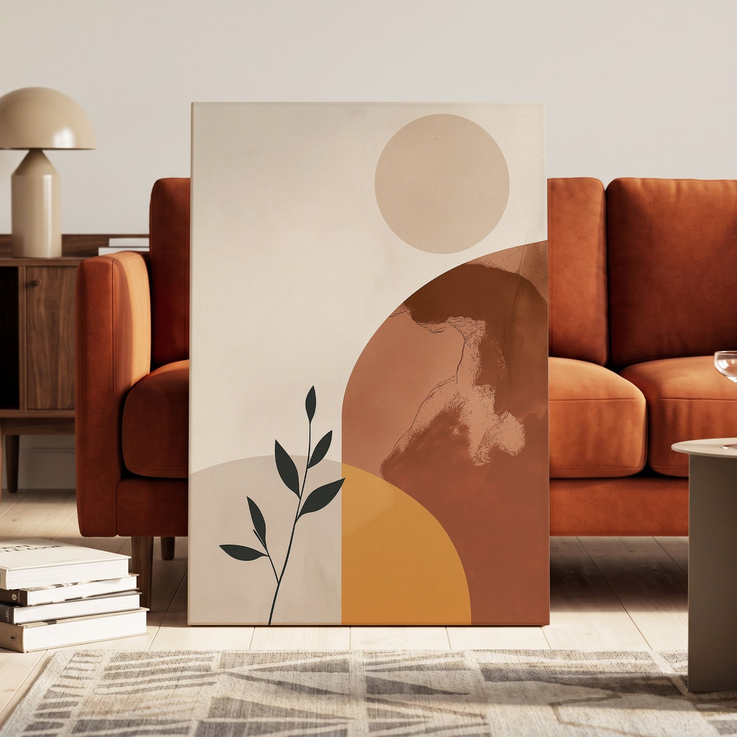 Terracotta Stillness, beige, brown, orange nature wall art on canvas displayed in a styled interior, gallery view 2