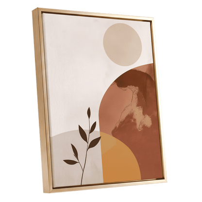 Terracotta Stillness, beige, brown, orange nature wall art shown as a gold framed canvas wall art
