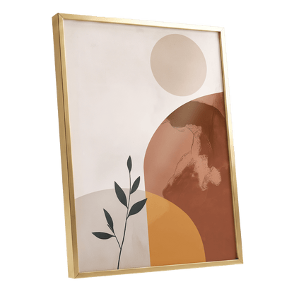 Terracotta Stillness, beige, brown, orange nature wall art shown as a gold framed poster wall art print