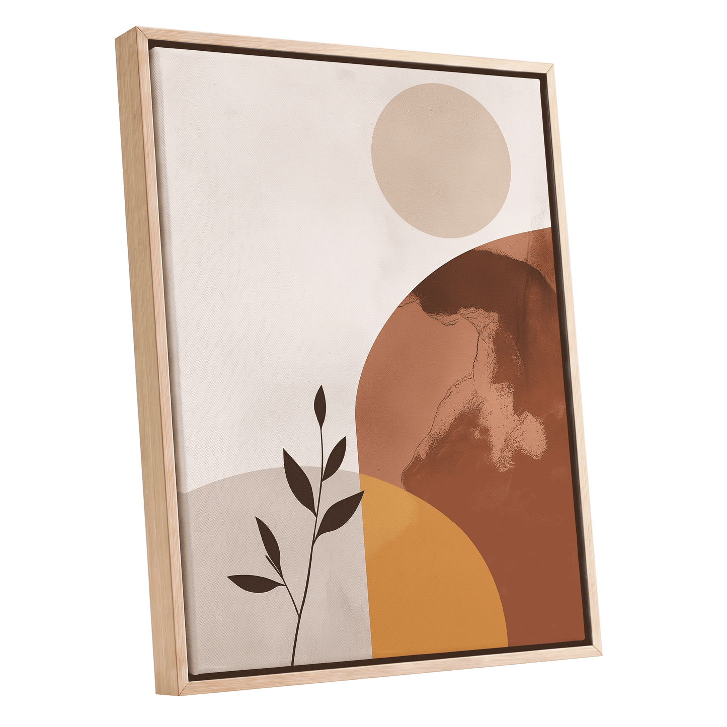 Terracotta Stillness, beige, brown, orange nature wall art shown as a oak framed canvas wall art