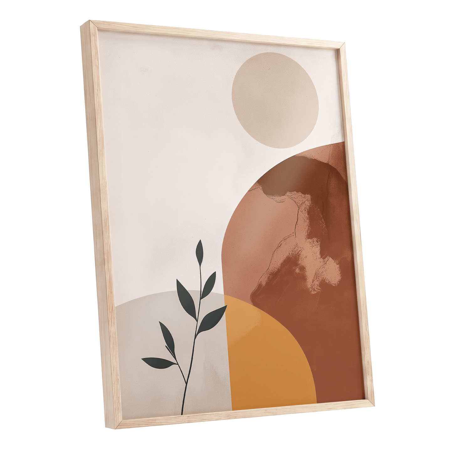 Terracotta Stillness, beige, brown, orange nature wall art shown as a oak framed poster wall art print