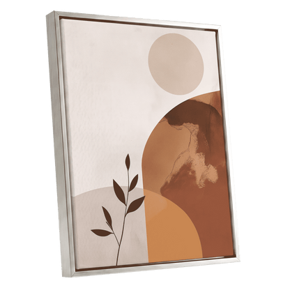 Terracotta Stillness, beige, brown, orange nature wall art shown as a silver framed canvas wall art