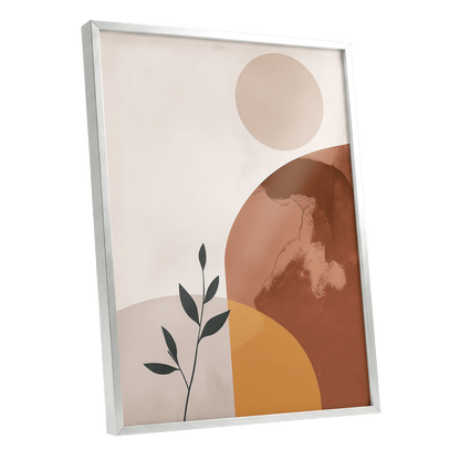Terracotta Stillness, beige, brown, orange nature wall art shown as a silver framed poster wall art print