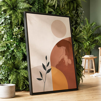 Terracotta Stillness, beige, brown, orange nature wall art displayed in a styled interior, gallery view 1