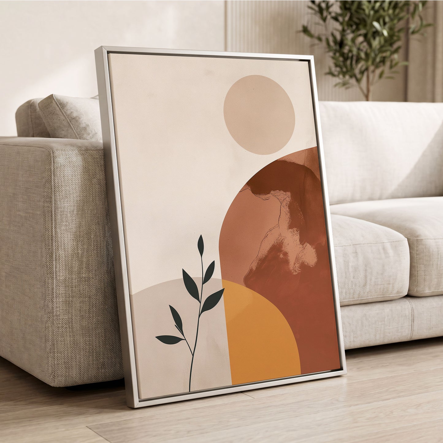 Terracotta Stillness, beige, brown, orange nature wall art displayed in a styled interior, gallery view 2