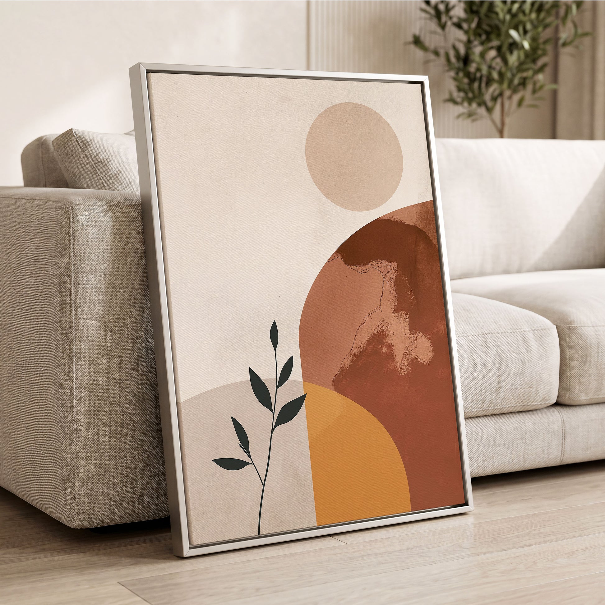 Terracotta Stillness, beige, brown, orange nature wall art displayed in a styled interior, gallery view 2