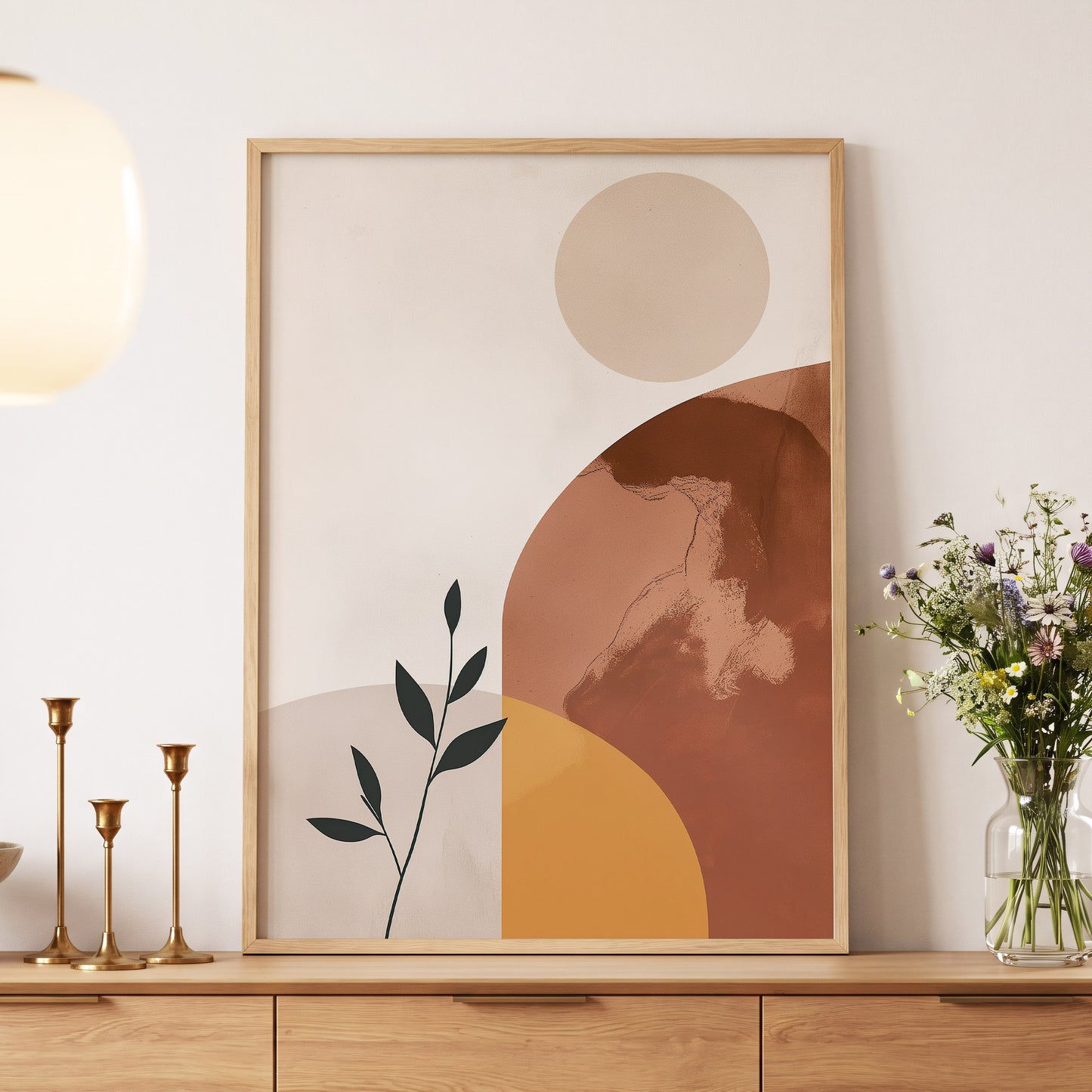 Terracotta Stillness, beige, brown, orange nature wall art displayed in a styled interior, gallery view 5