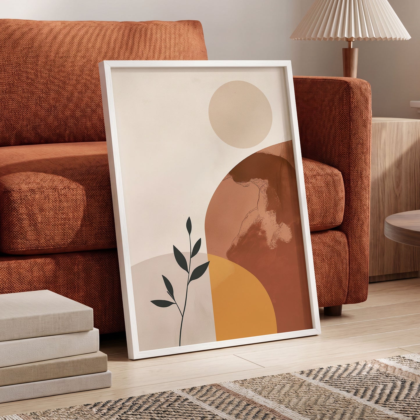 Terracotta Stillness, beige, brown, orange nature wall art displayed in a styled interior, gallery view 6