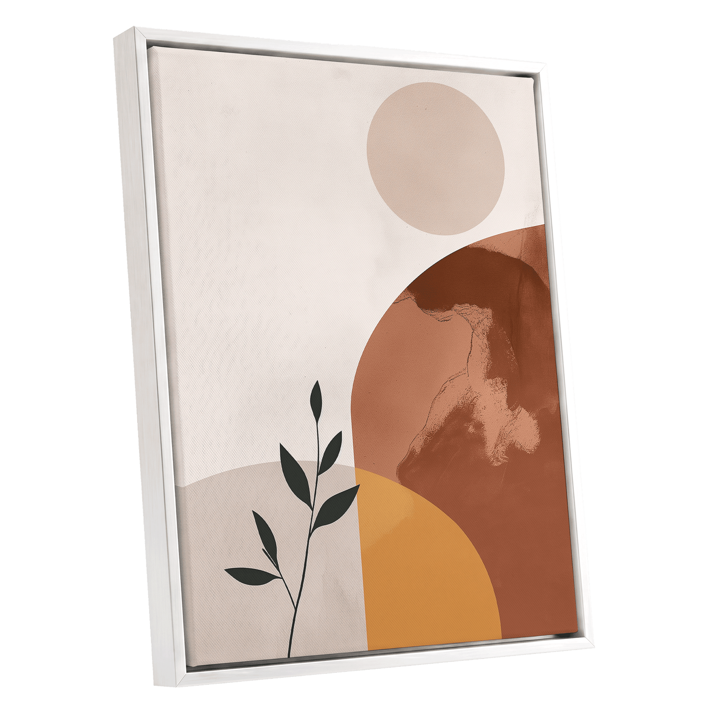 Terracotta Stillness, beige, brown, orange nature wall art shown as a white framed canvas wall art