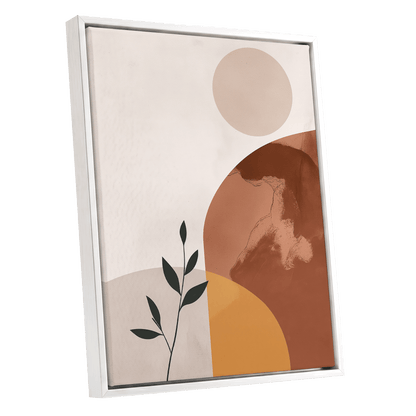 Terracotta Stillness, beige, brown, orange nature wall art shown as a white framed canvas wall art